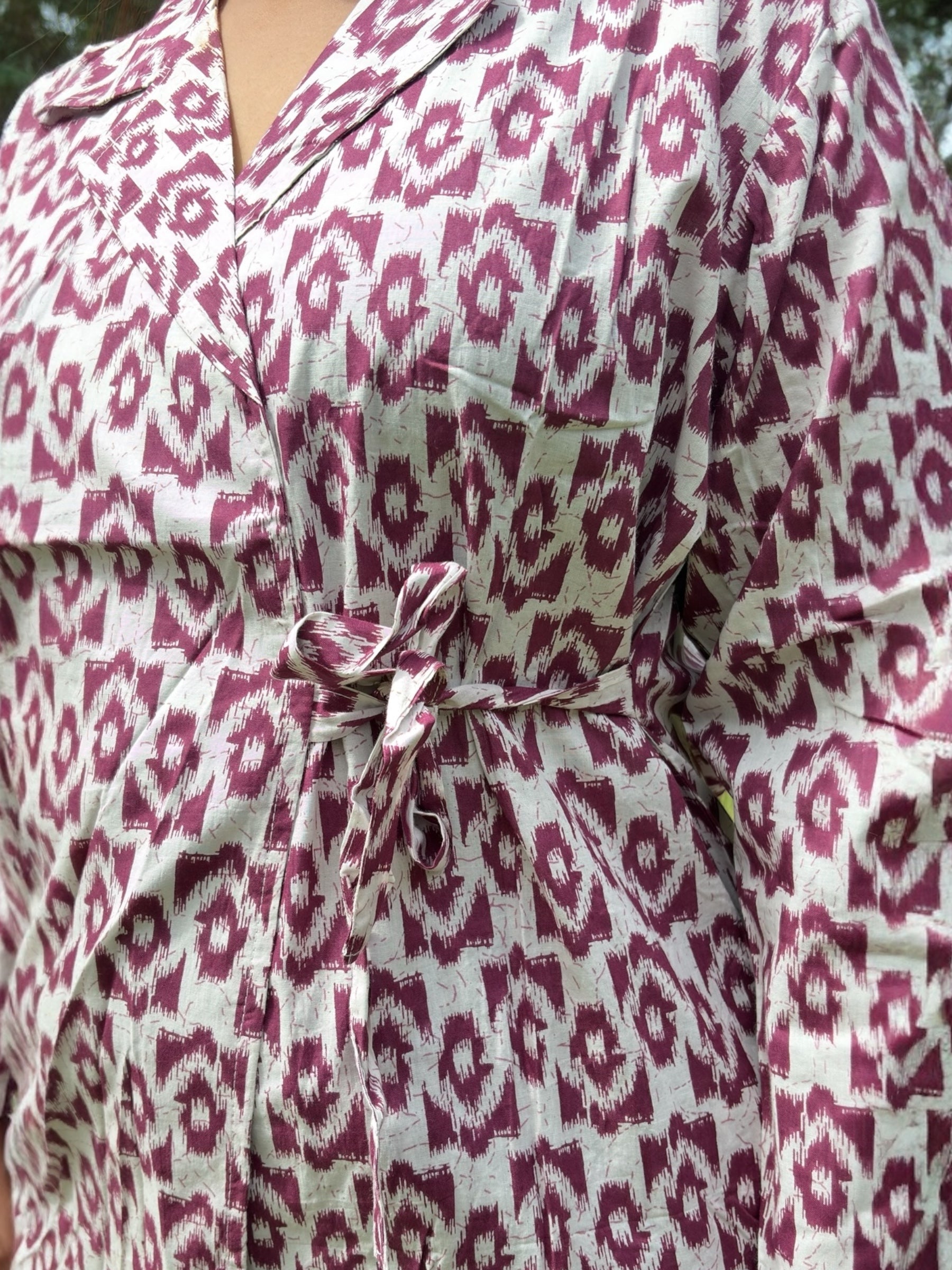 Ziva Cotton Coord Set – Ikat & Stripe Fusion in Wine