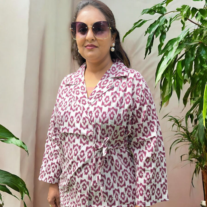 Ziva Cotton Coord Set – Ikat & Stripe Fusion in Wine