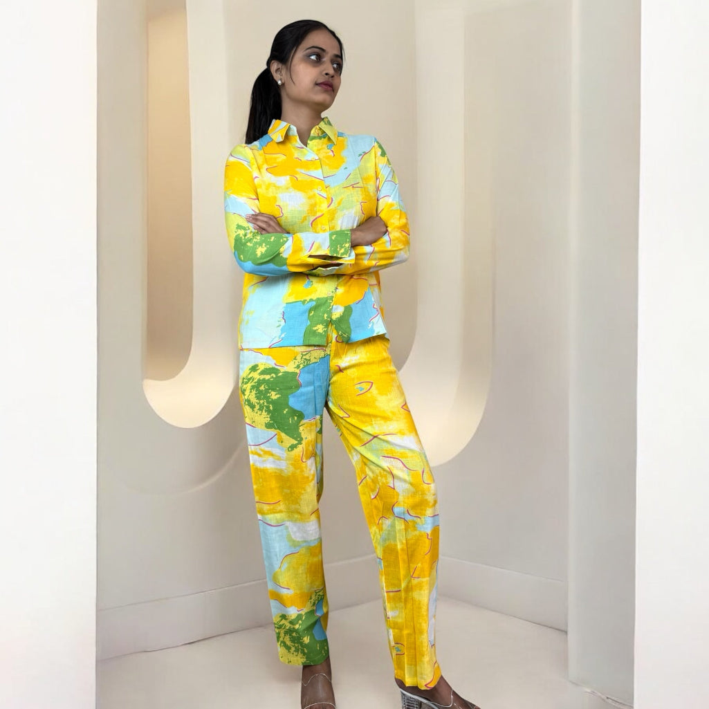 Palette Pop: Slub Cotton Shirt & Pants Coord Set