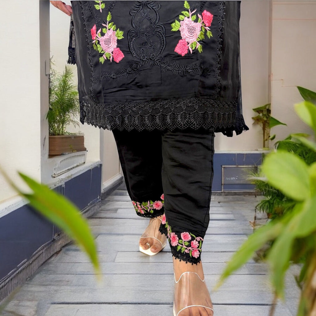 Noir Blossom Embroidered Suit