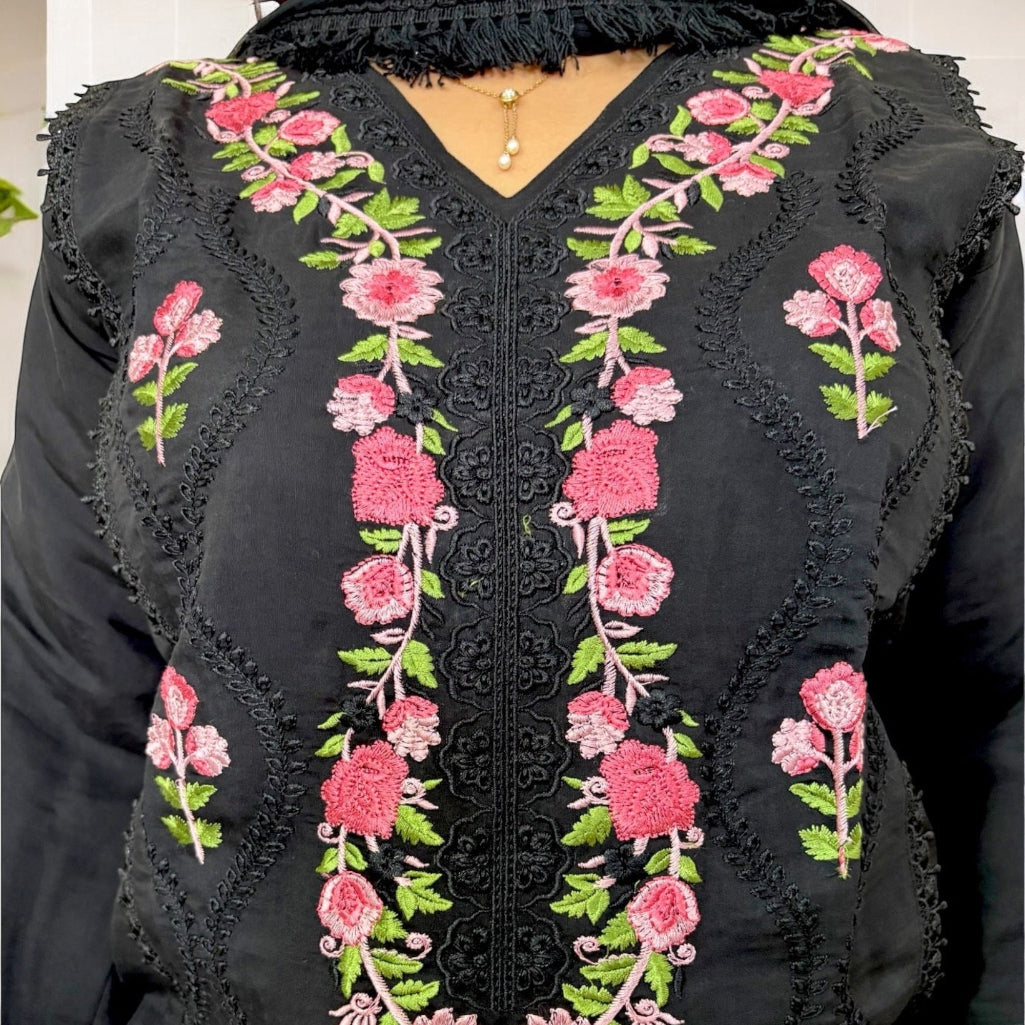 Noir Blossom Embroidered Suit