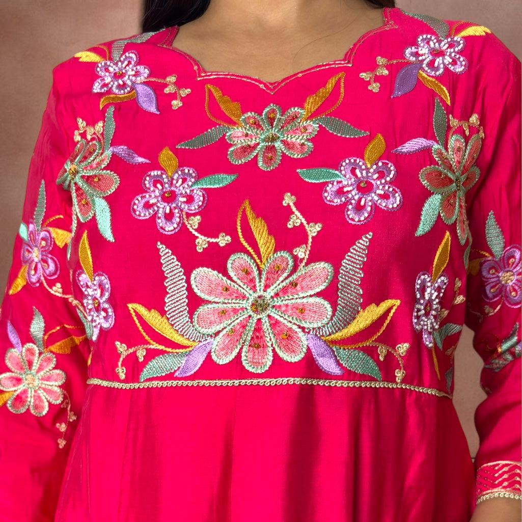 Rangrez Mul Chanderi Anarkali Suit Set