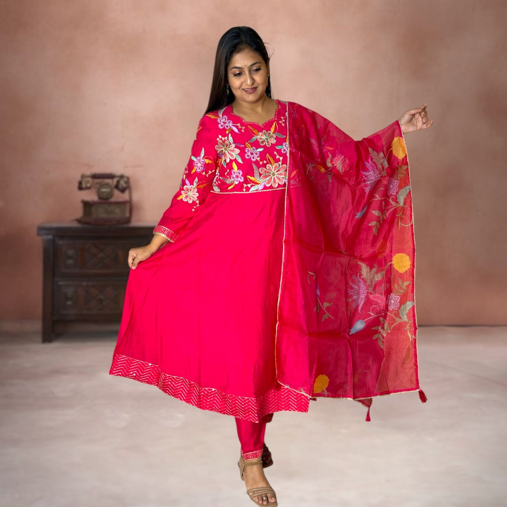 Rangrez Mul Chanderi Anarkali Suit Set