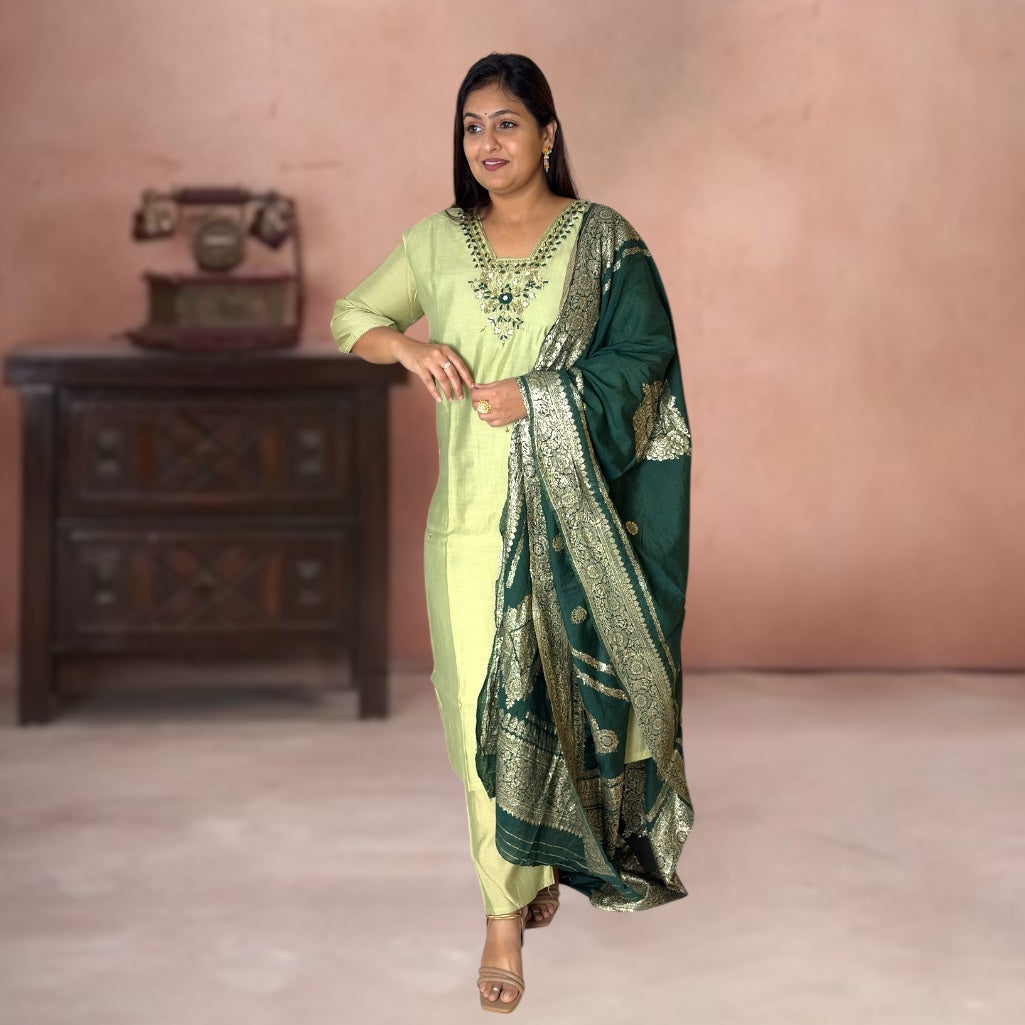 Emerald Grace Roman Silk Suit Set