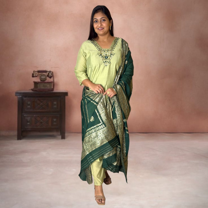 Emerald Grace Roman Silk Suit Set