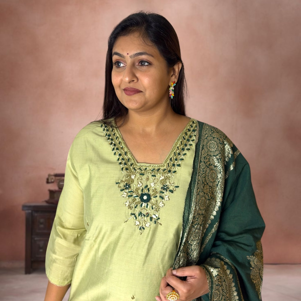 Emerald Grace Roman Silk Suit Set