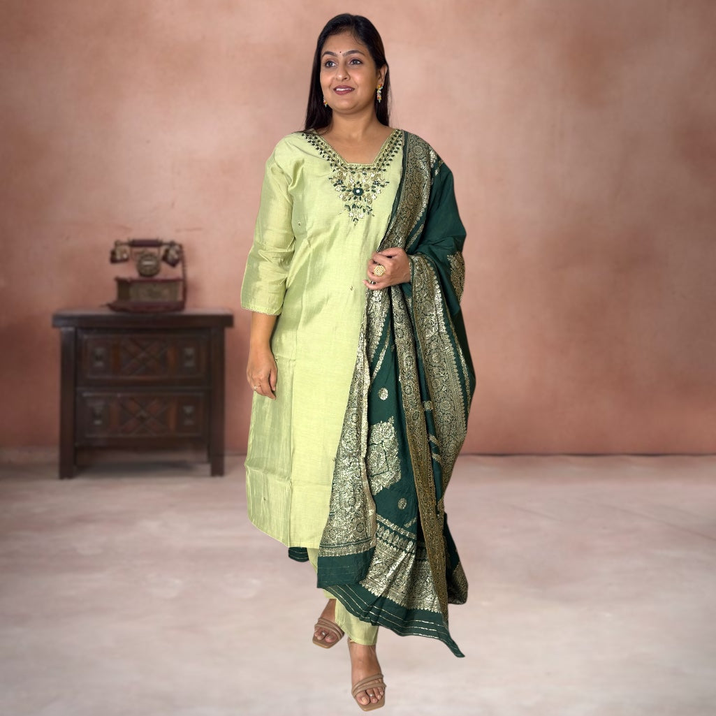 Emerald Grace Roman Silk Suit Set