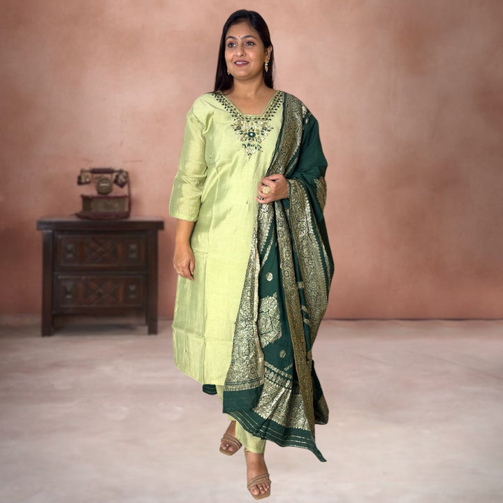 Emerald Grace Roman Silk Suit Set