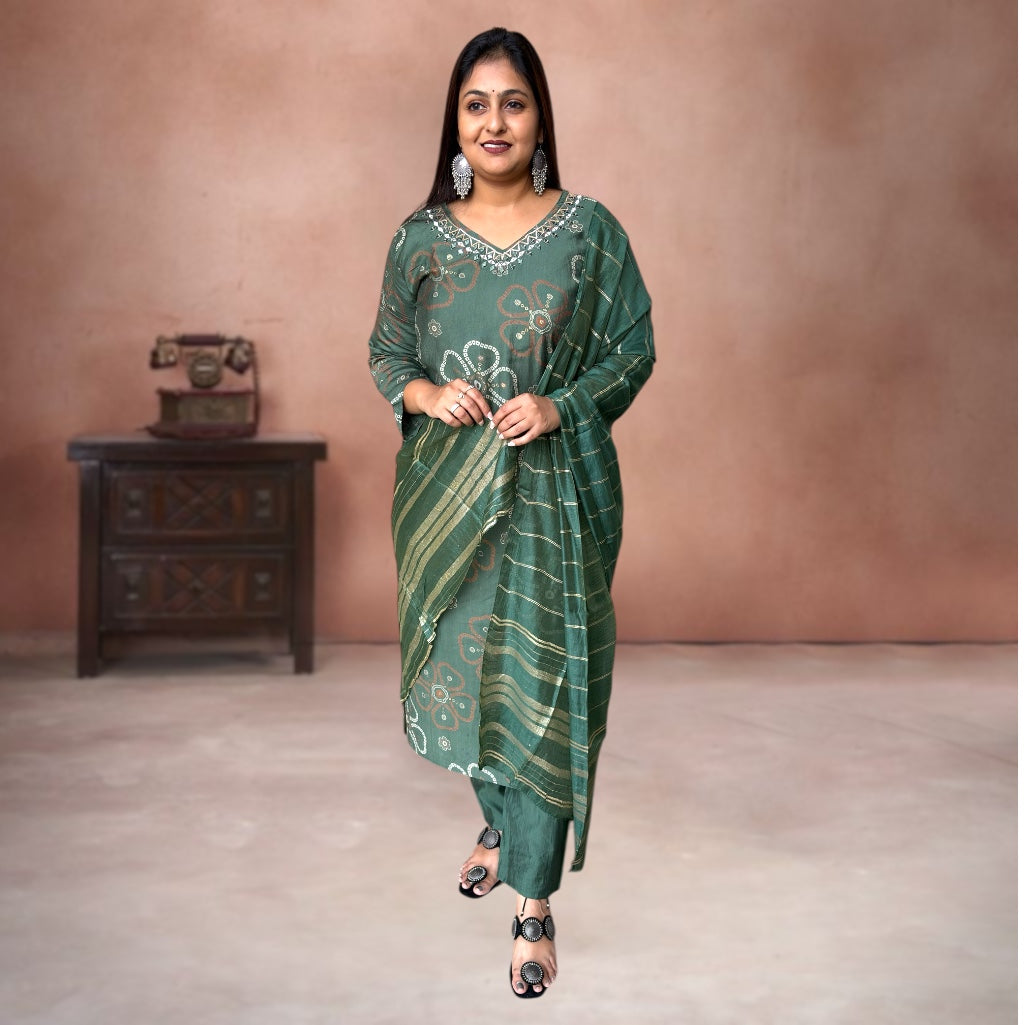 Royal Bandhej Print Vatican Silk Suit Set