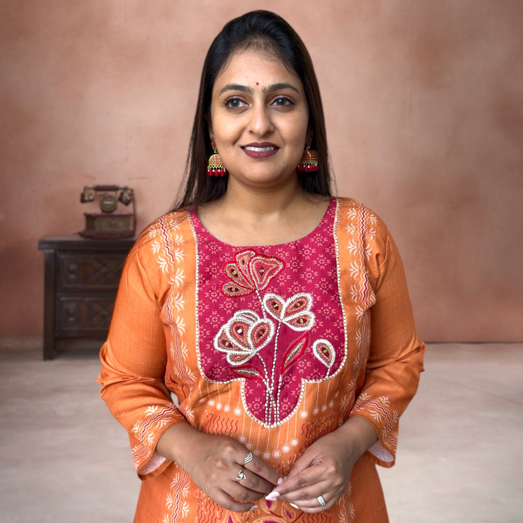 Zari Lane Silk Kurti- Kesariya