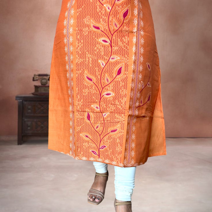 Zari Lane Silk Kurti- Kesariya
