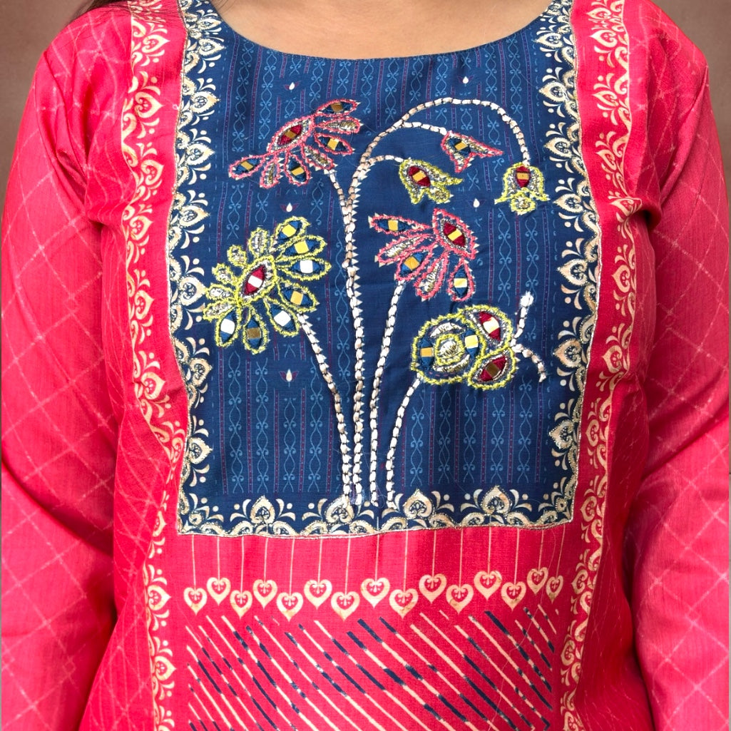 Zari Lane Silk Kurti- Cerise Pink