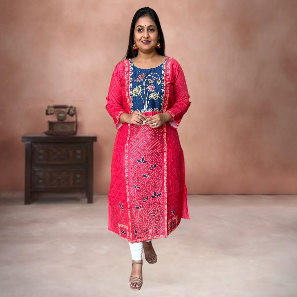 Zari Lane Silk Kurti- Cerise Pink