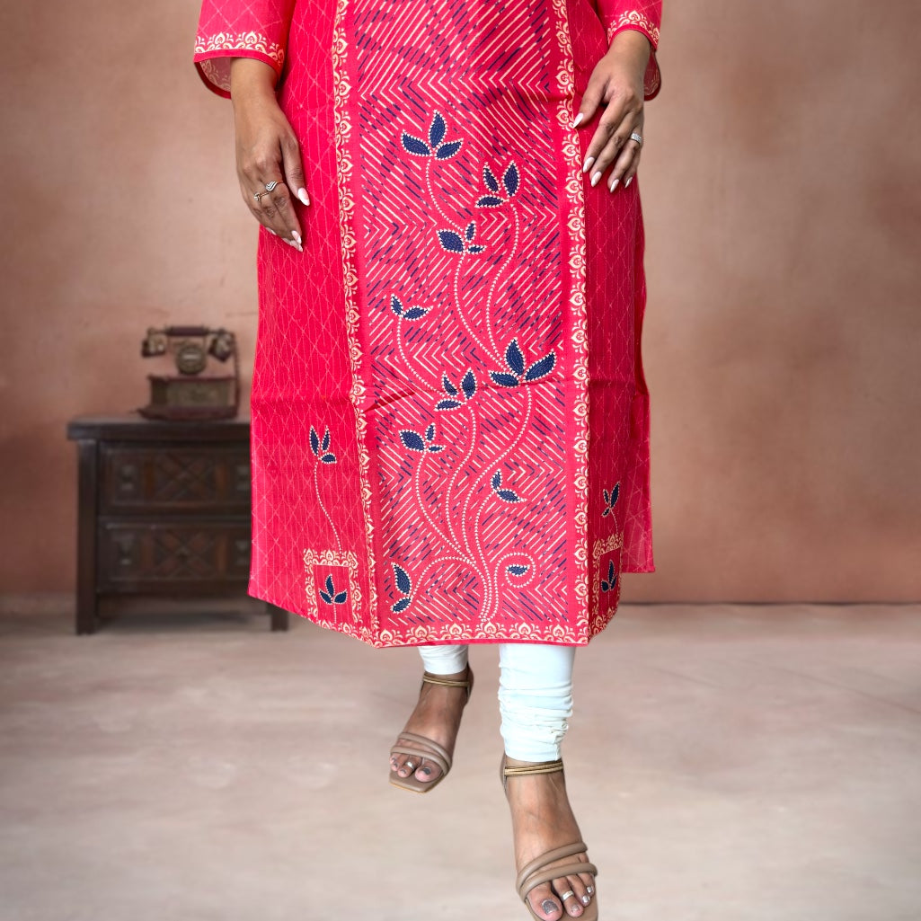 Zari Lane Silk Kurti- Cerise Pink