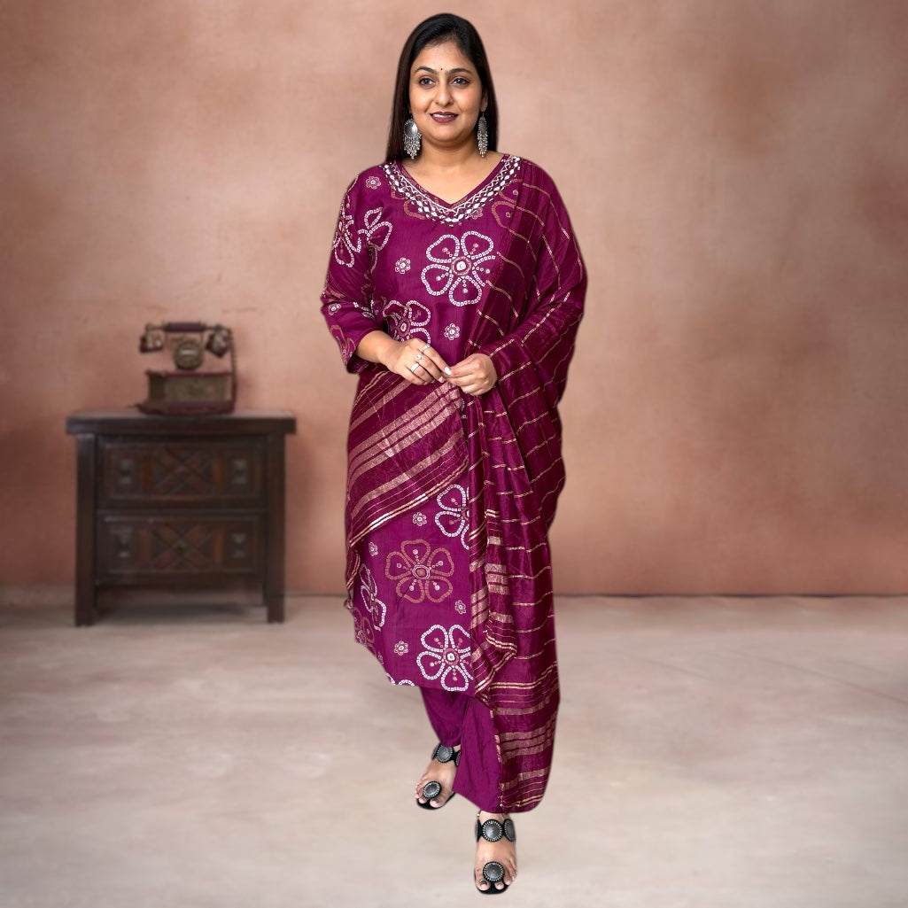 Royal Bandhej Print Vatican Silk Suit Set