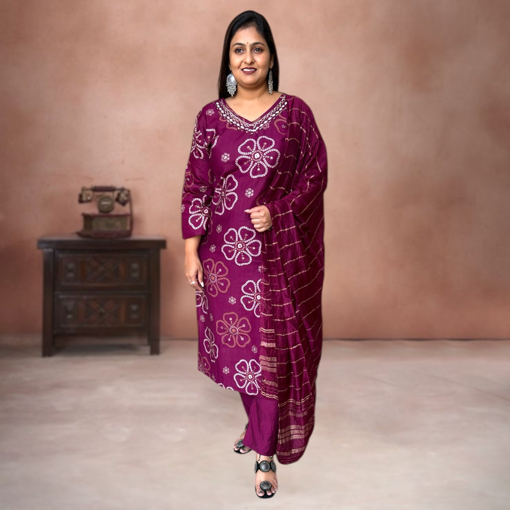 Royal Bandhej Print Vatican Silk Suit Set