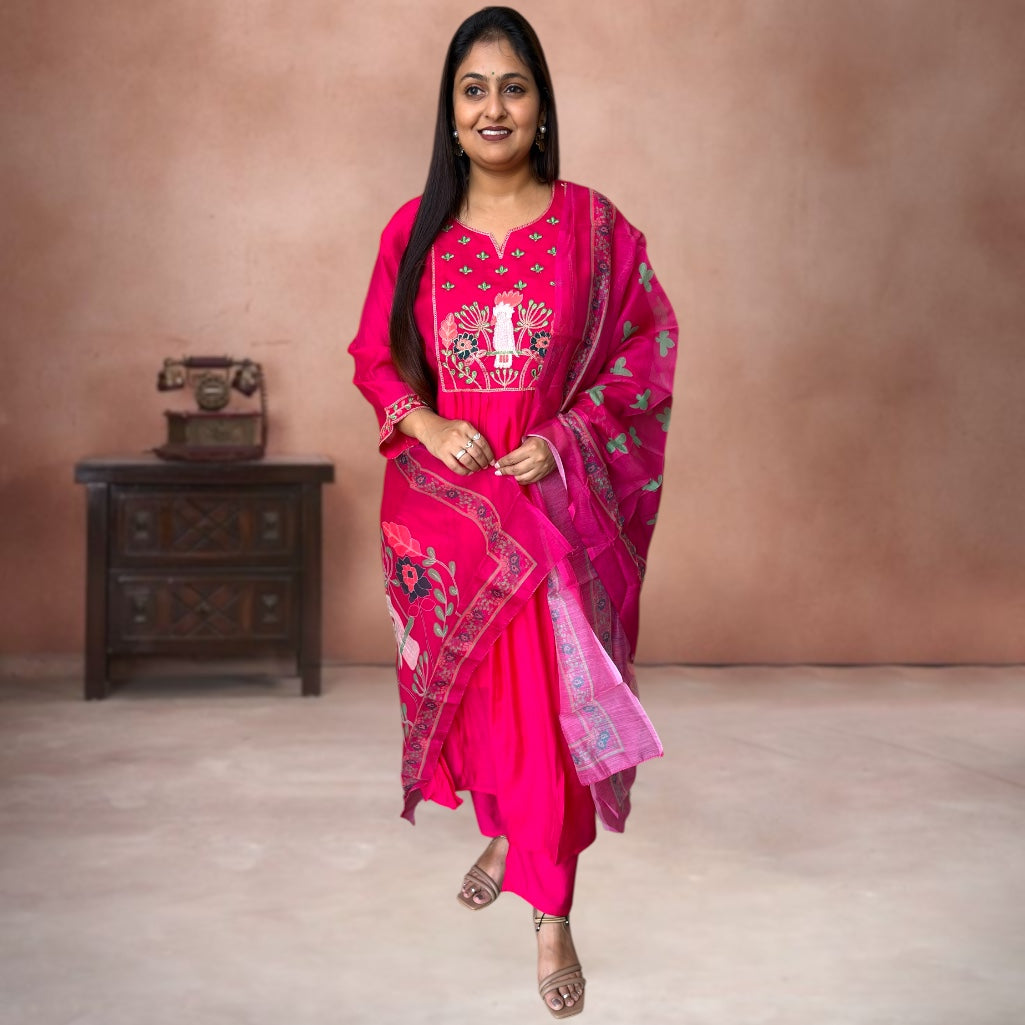 Radiant Bloom Mul Chanderi Suit Set