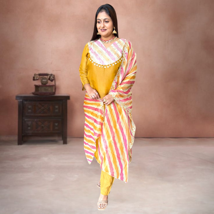 Golden Glow Shimmer Tissue Silk Suit Set