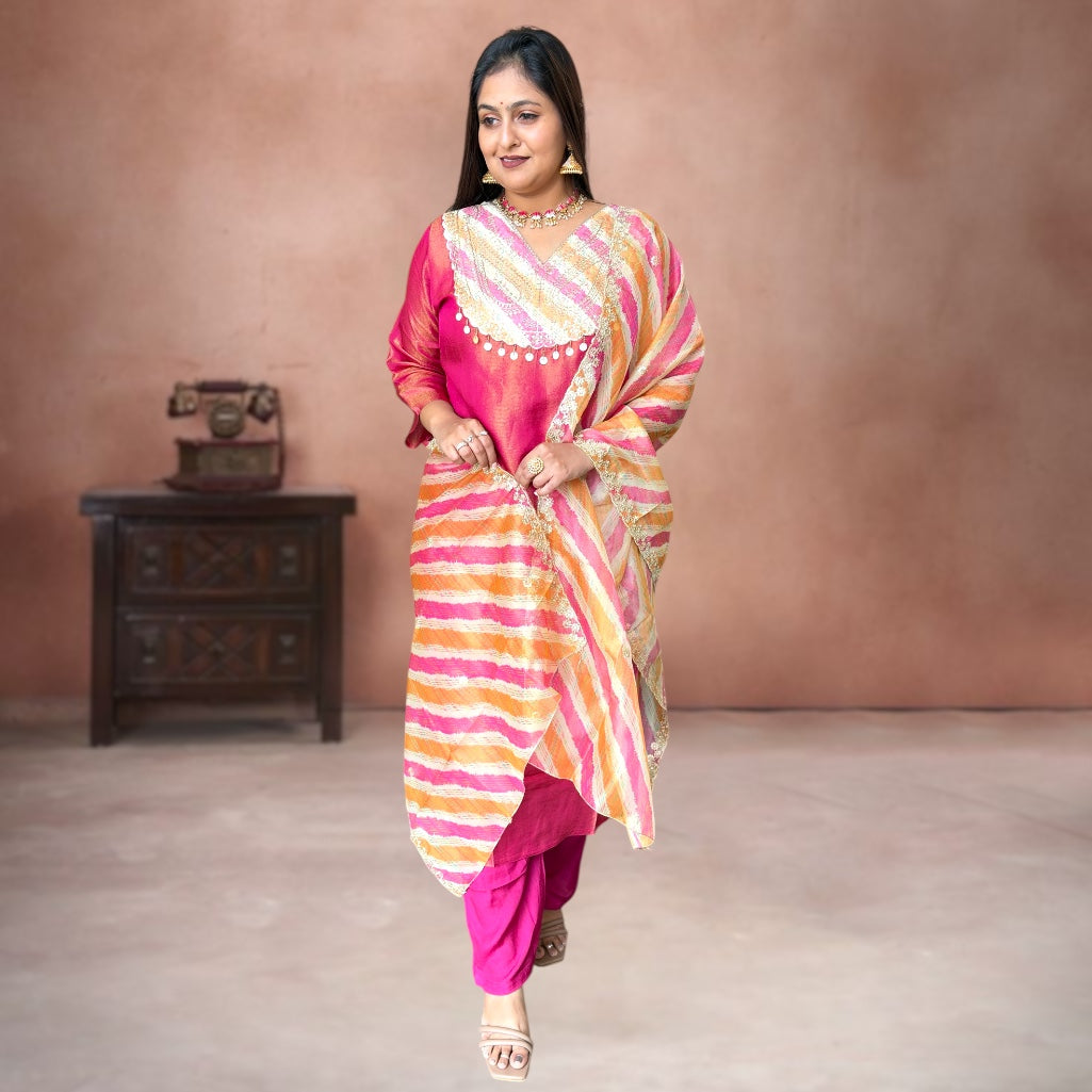 Golden Glow Shimmer Tissue Silk Suit Set