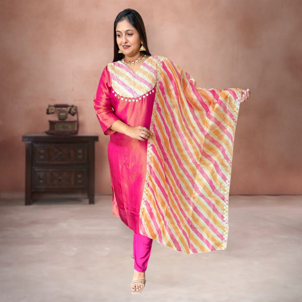 Golden Glow Shimmer Tissue Silk Suit Set