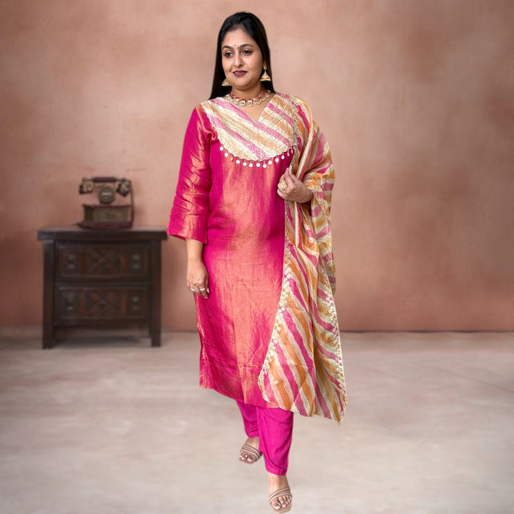 Golden Glow Shimmer Tissue Silk Suit Set