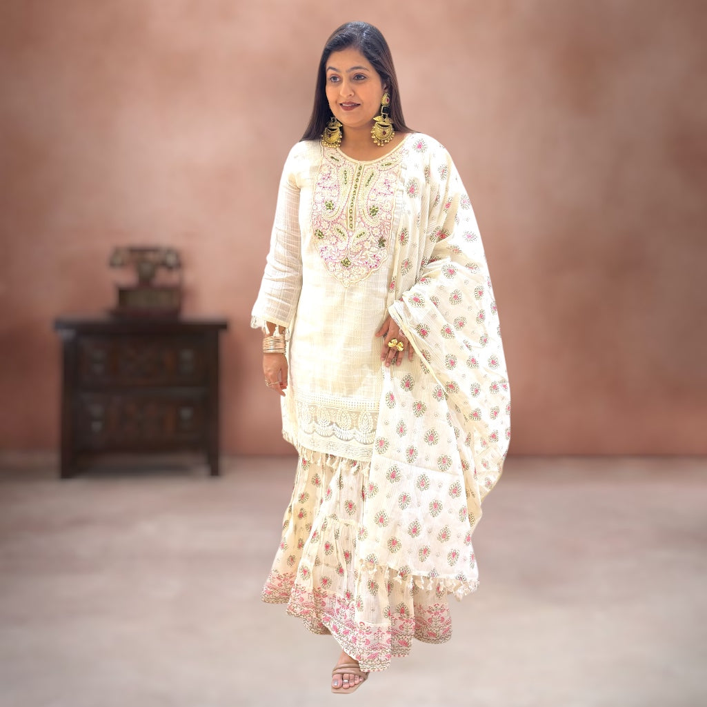 Ivory Bloom mal cotton Sharara Set