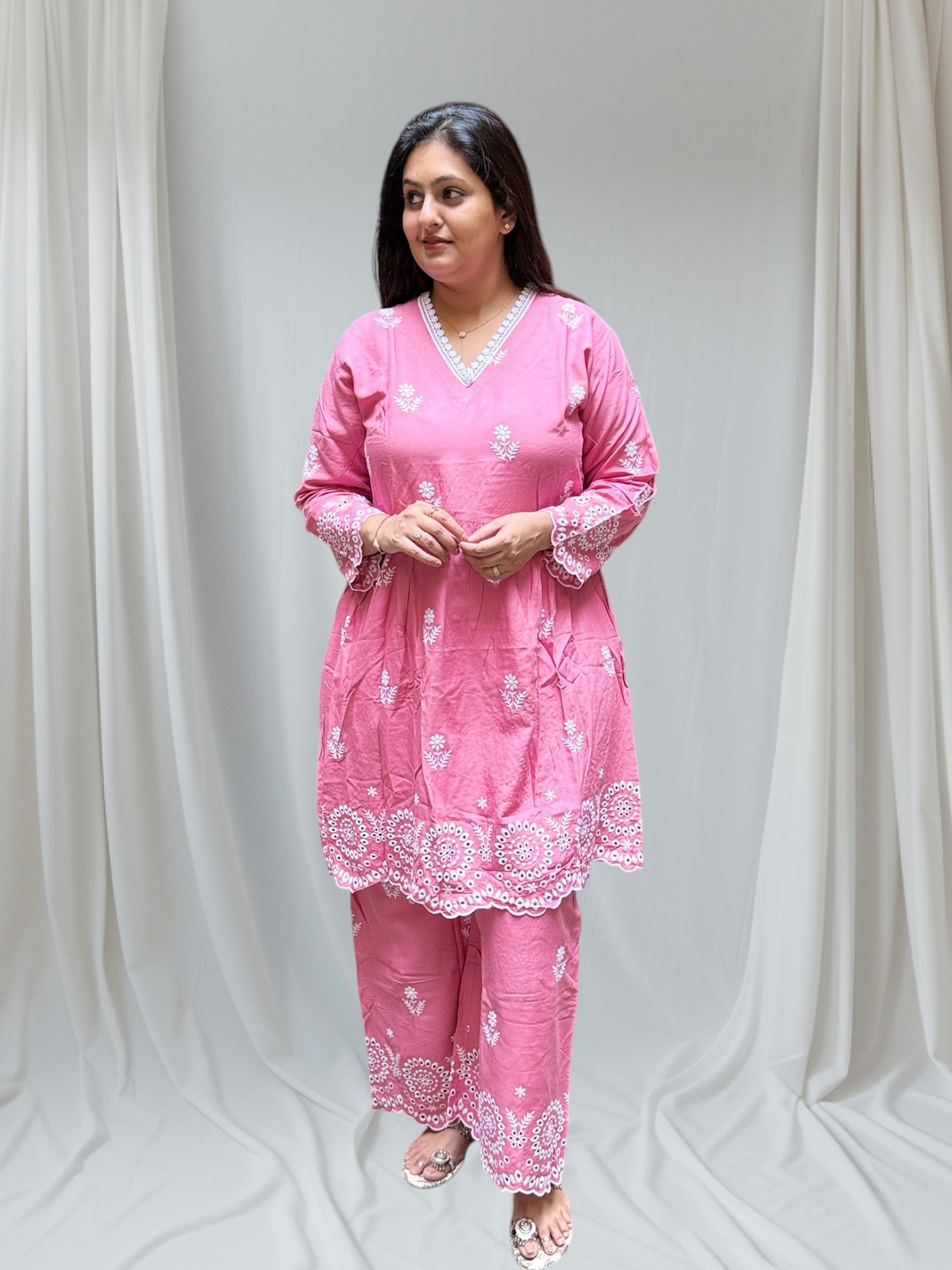 Pink Chikankari Coord Set