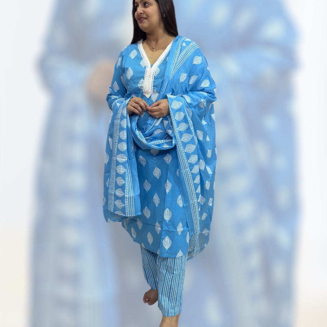 Firozi Blue Colour Suit with Mor Pank Work