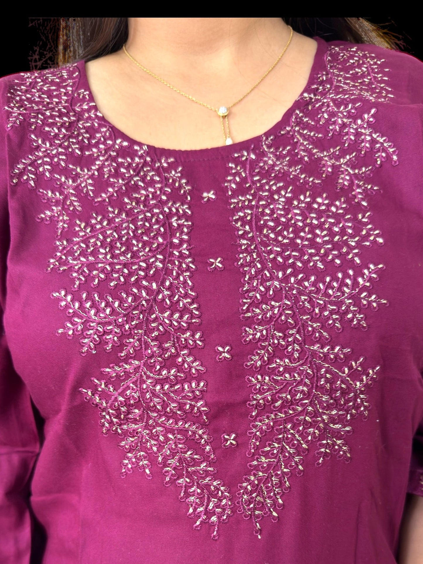 Cotton Kurti Thread work on Neck