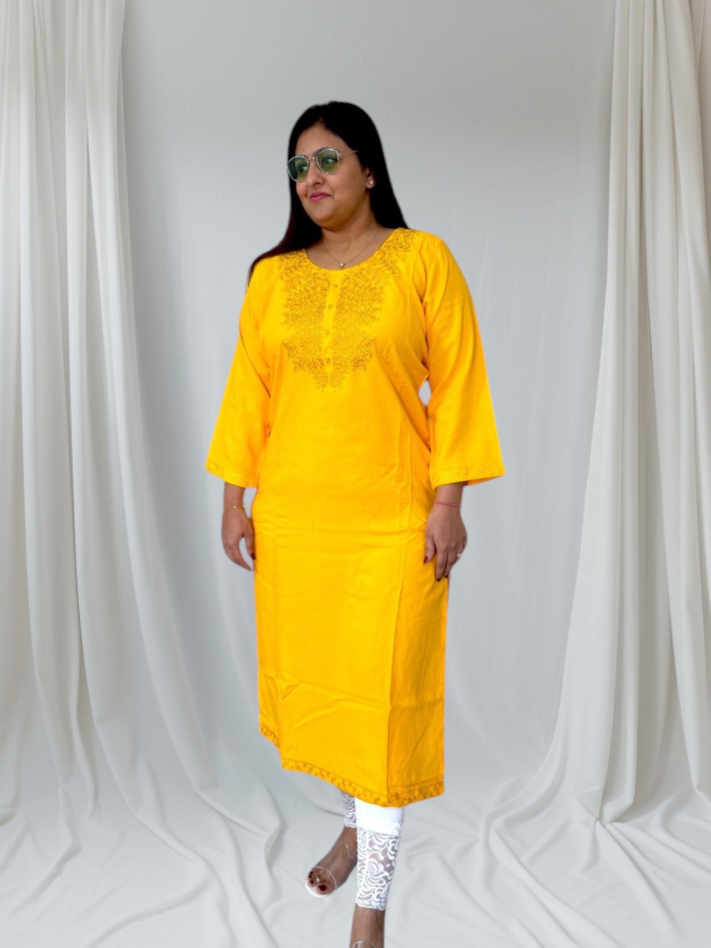 Cotton Kurti Thread work on Neck